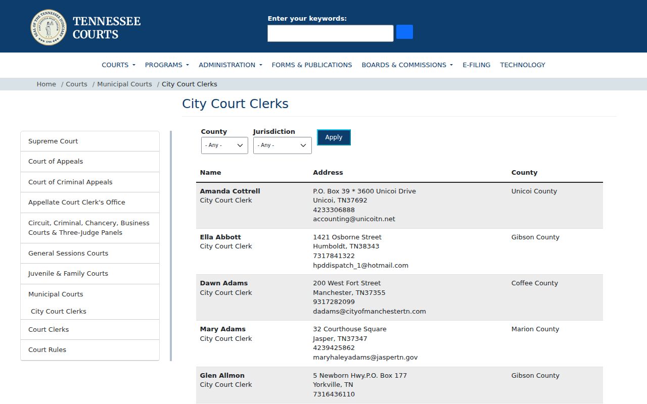 Polk County municipal warrant questions routed to the Copperhill city court clerk